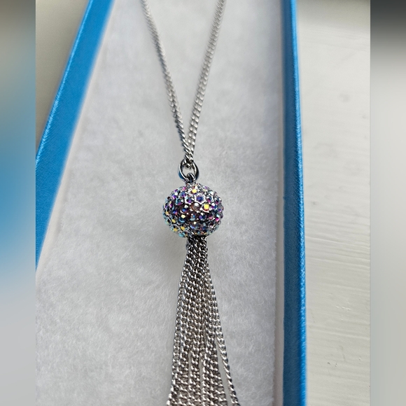 NWT Swarovski Touchstone Silver Necklace with Crystal Ball Pendant - Picture 1 of 16